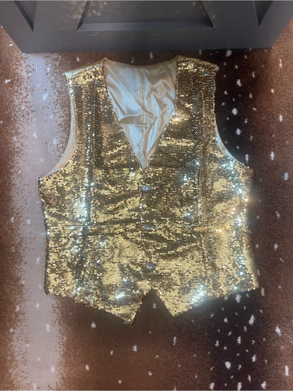 Gold Sequin V-Neck Unisex Costume Vest Size Small.